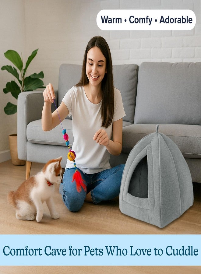PETMAKER Cat Pet Bed, Igloo- Soft Indoor Enclosed Covered Tent/House for Cats, Kittens, and Small Pets with Removable Cushion Pad (Grey) - Image 4
